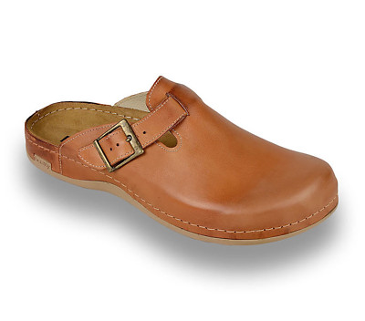 leather slip on clogs