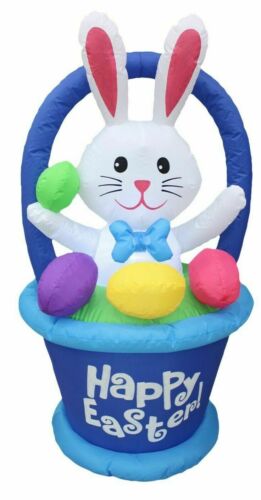 4 Foot Tall Inflatable Bunny Basket Easter Egg LED Lights Blowup Yard Decoration