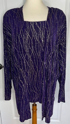 NWT 2 Piece A Touch of Class, Sz2X/3X Purple w Silver Stripes, Dots Tank, Jacket