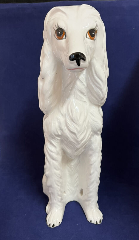 Vintage White Ceramic Afghan Hound Dog Figure 13-1/4” Tall.