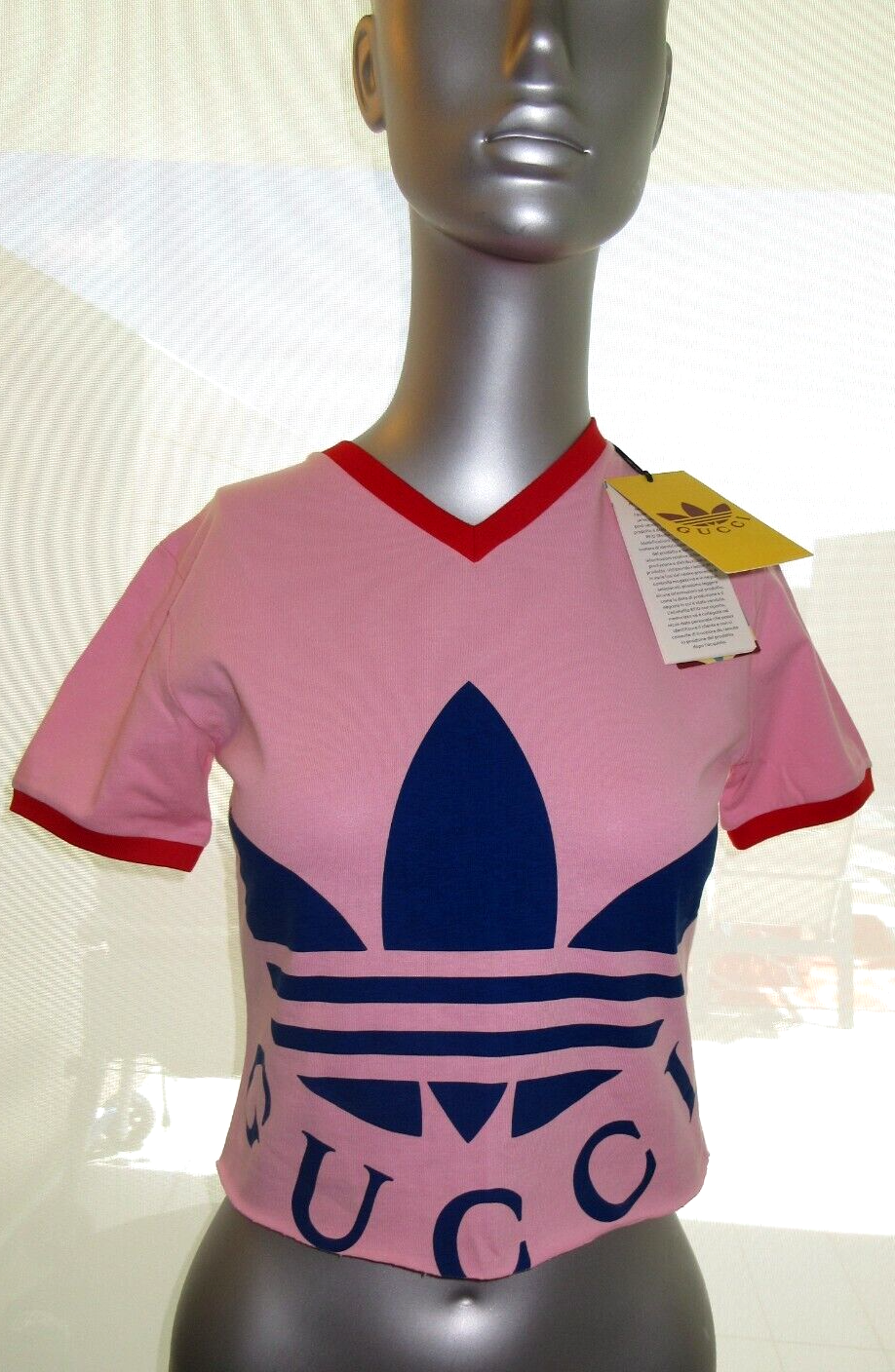 Pre-owned Gucci X Adidas Cropped Pink T-shirt Women's Size Xxs Authentic 693637