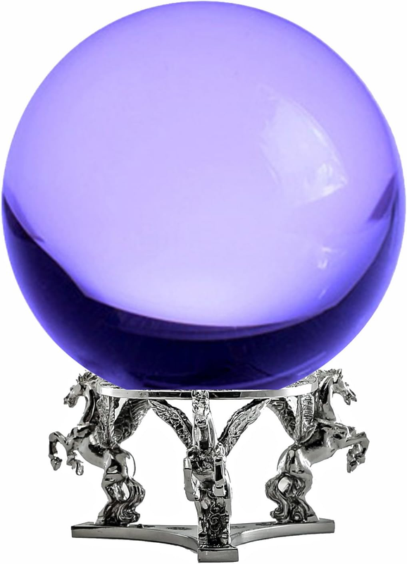 Purple Crystal Ball 130Mm (5 Inch) Including Silver Pegasus Stand