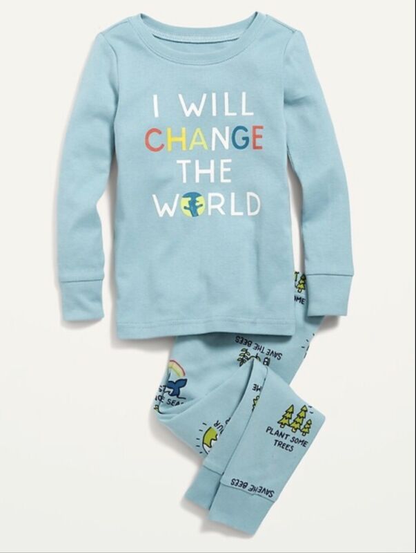 Old Navy Toddler Girl Boy Size 5T ~ 2 Piece Pajama Set ~ Change The World .. NWT
