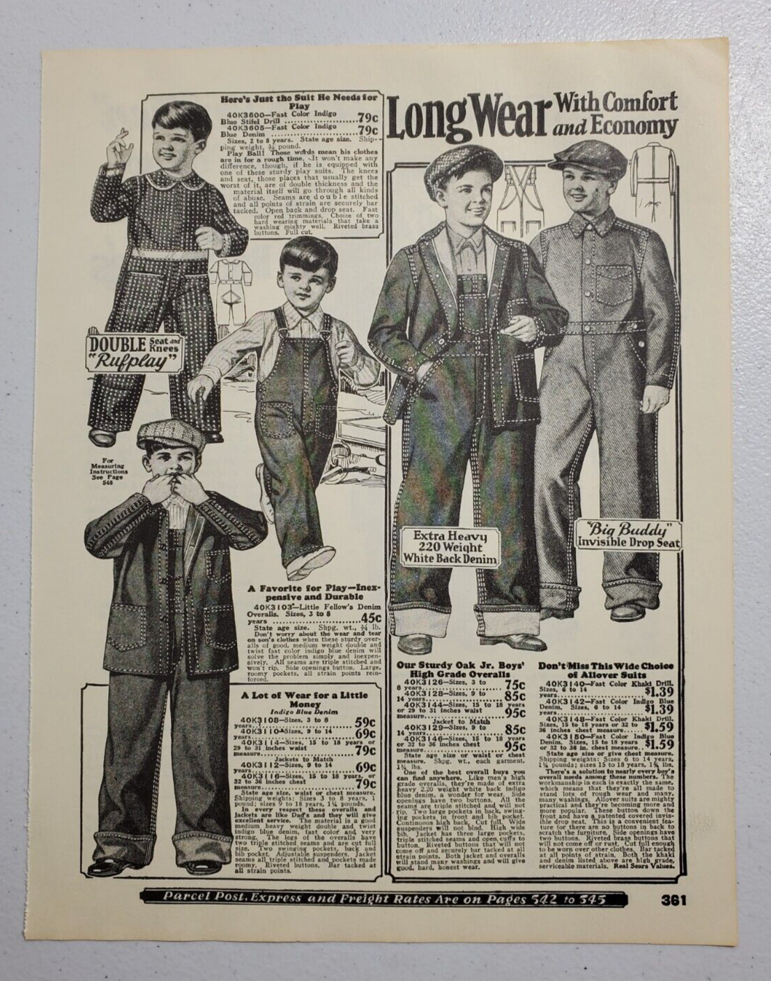 SEARS アメリカ　オーバーオール　ヴィンテージ 1928 Sears Roebuck Boys Denim Overalls/Men's Overcoats Ad | eBay
