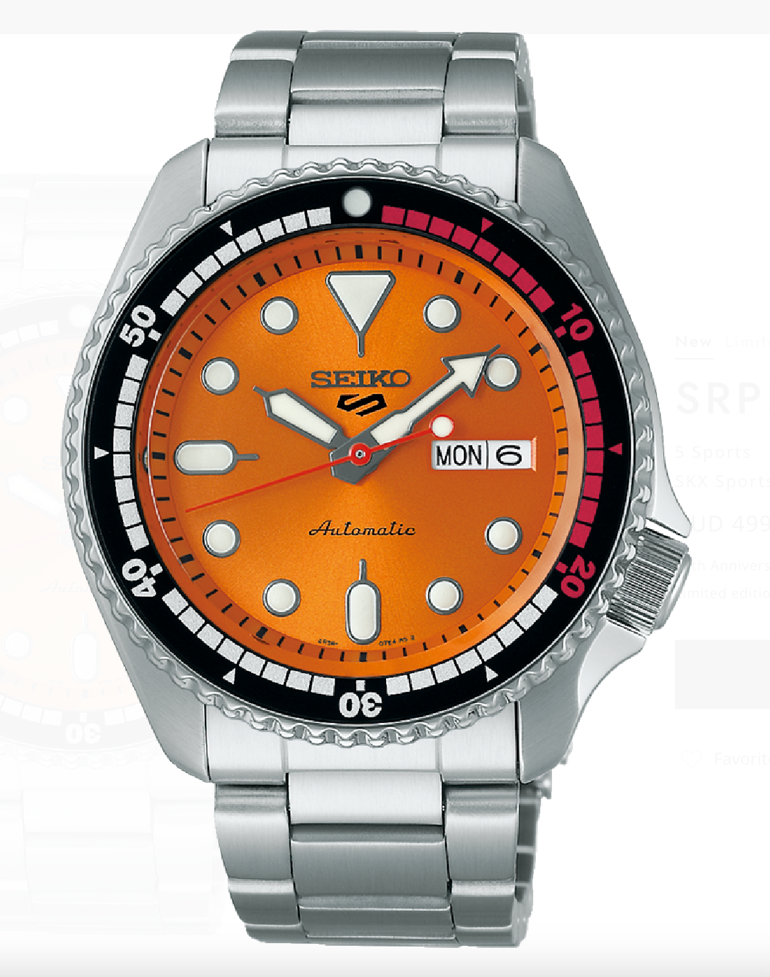 Pre-owned Seiko 5 Sports Srpk07 Limited Skx Sport's Style Orange Dial 42.5 Mm Men's Watch