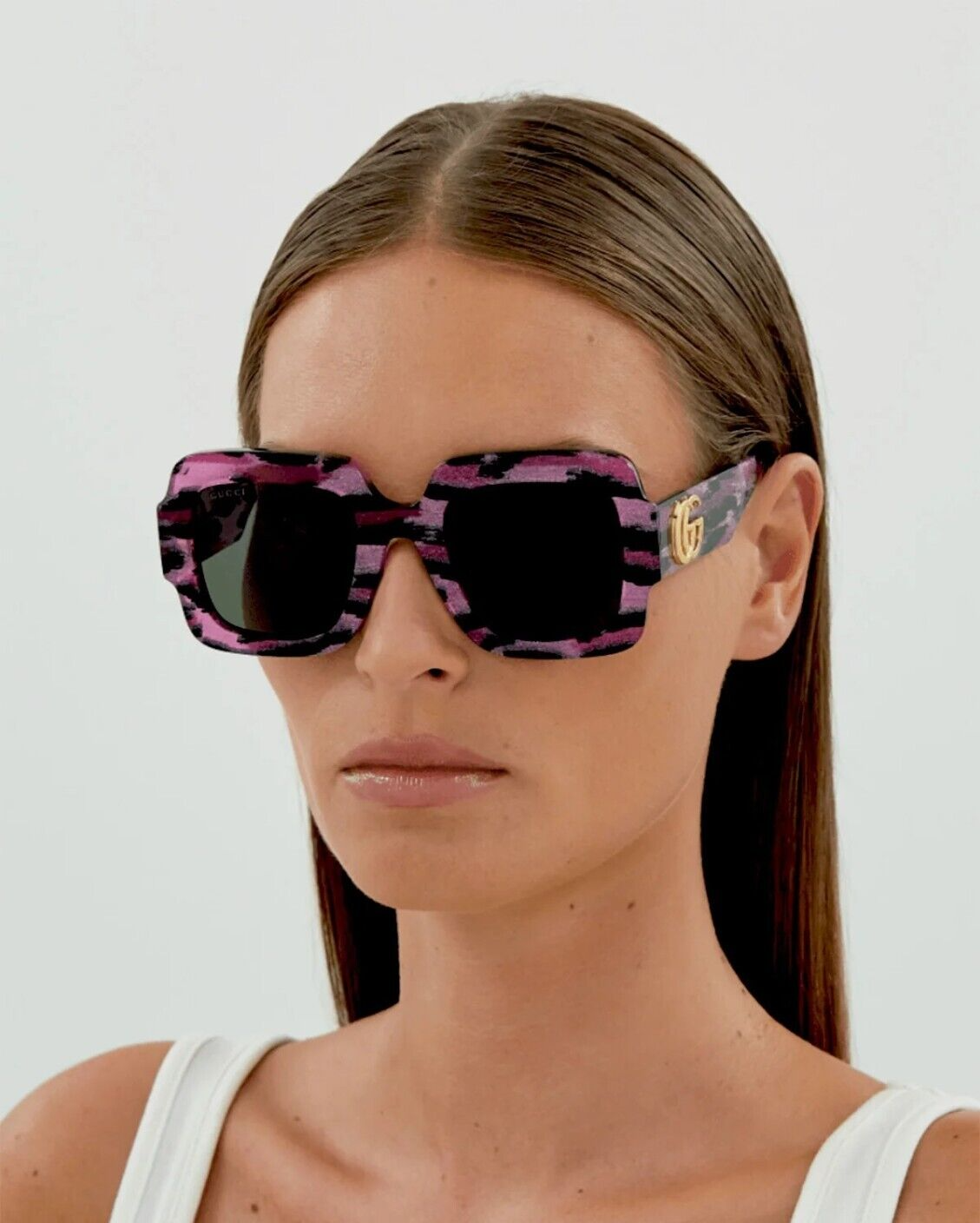 Pre-owned Gucci Gg1547s 003 Black Grey Women Square Sunglasses Gg 1547s In Gray