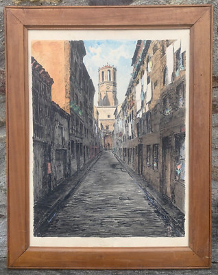 René BIGOT (XX) Encre Salon des indépendants 1969 getaria en Espagne pays basque