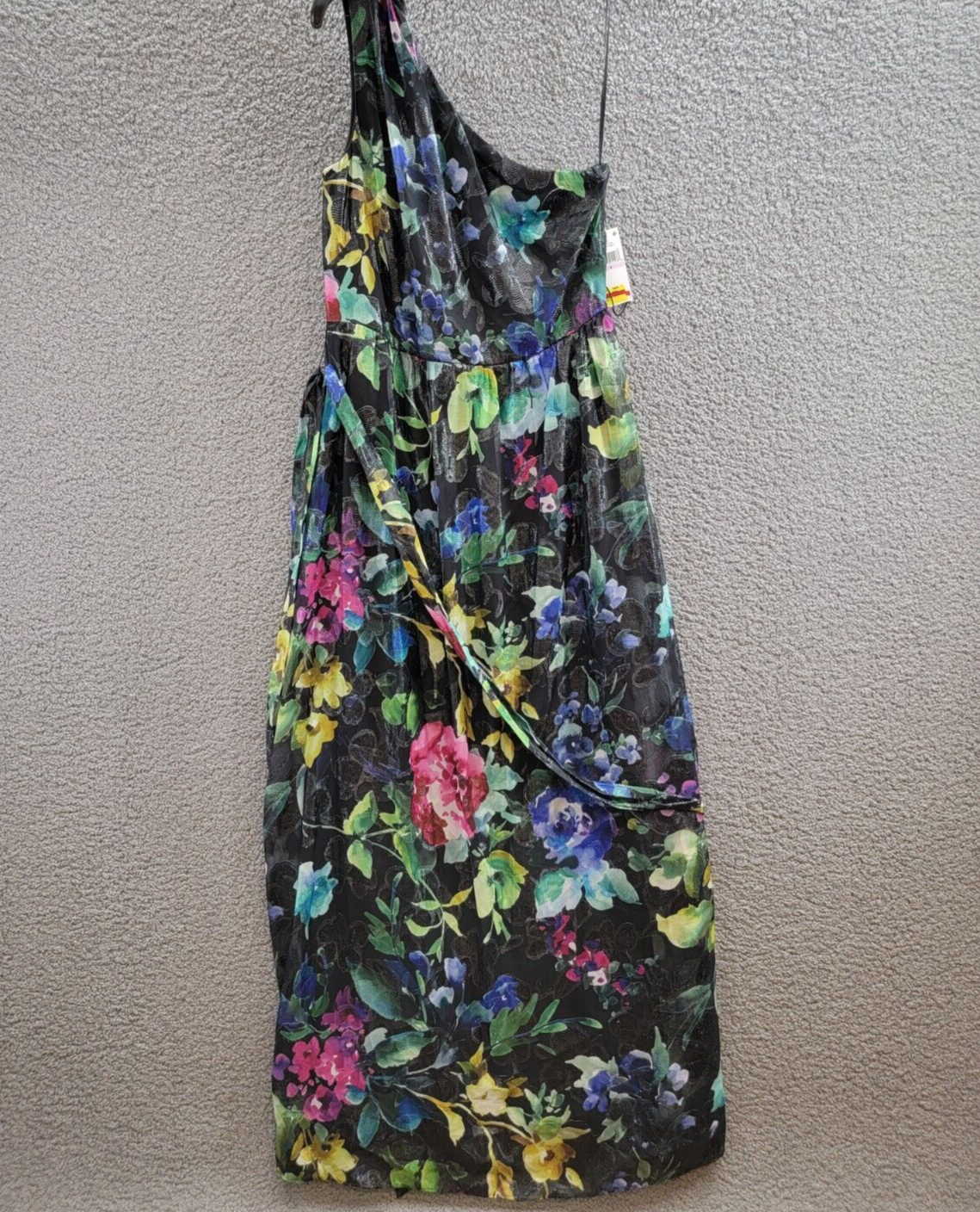 SL Fashions Floral-Print One-Shoulder Maxi Dress Womens 6 Multi Back Zip Closure - Picture 2 of 16