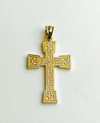 14K gold  Greek Pattern Cross Pendant