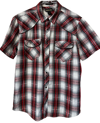 Helix Shirt Mens Medium Athletic Fit Short Sleeve Pearl Snap Plaid Dual Pockets