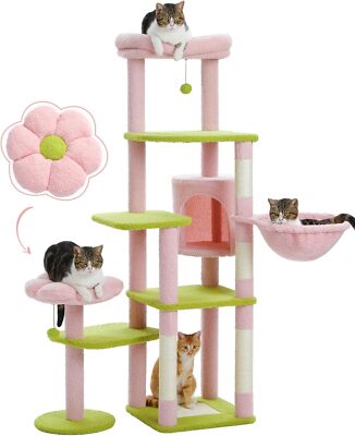 59'' Flower Cat Tree, Tall Cat Tree for Large Cat,   2 Perches, Pink