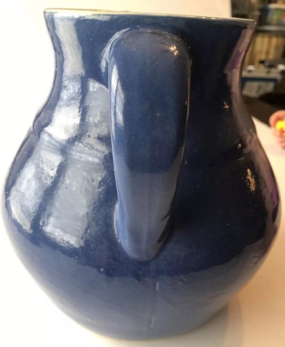 VINTAGE UHL Blue Stoneware Bulbous Pitcher Water Crock Great Condition