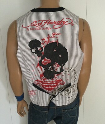 Ed Hardy Y2K Skull Black/White Vest Size XXL