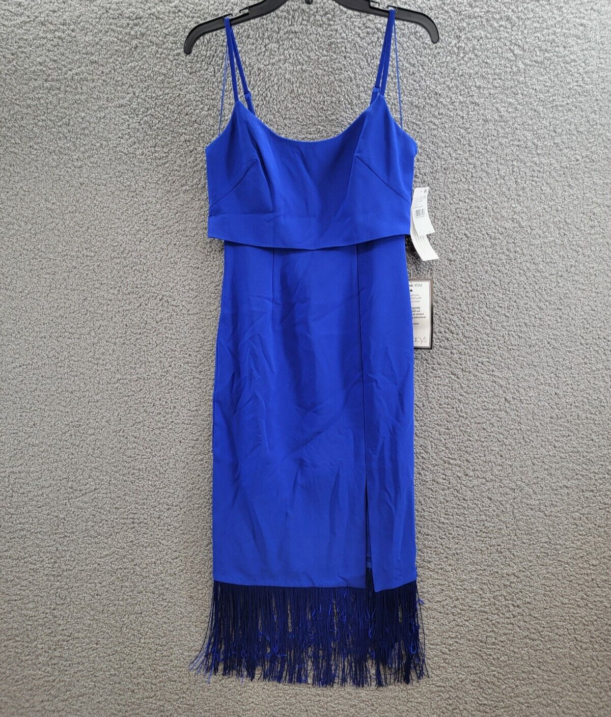 Aidan by Adrianna Papell Fringed-Hem Midi Sheath Dress Women's 2 Royal Sapphire~ - Picture 2 of 17