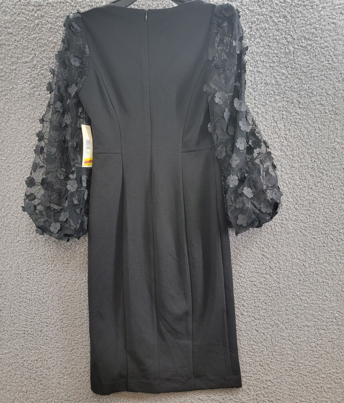 Eliza J Applique Floral-Sleeve Scuba-Crepe Dress Women's 4 Black Zip Closure - Picture 10 of 17