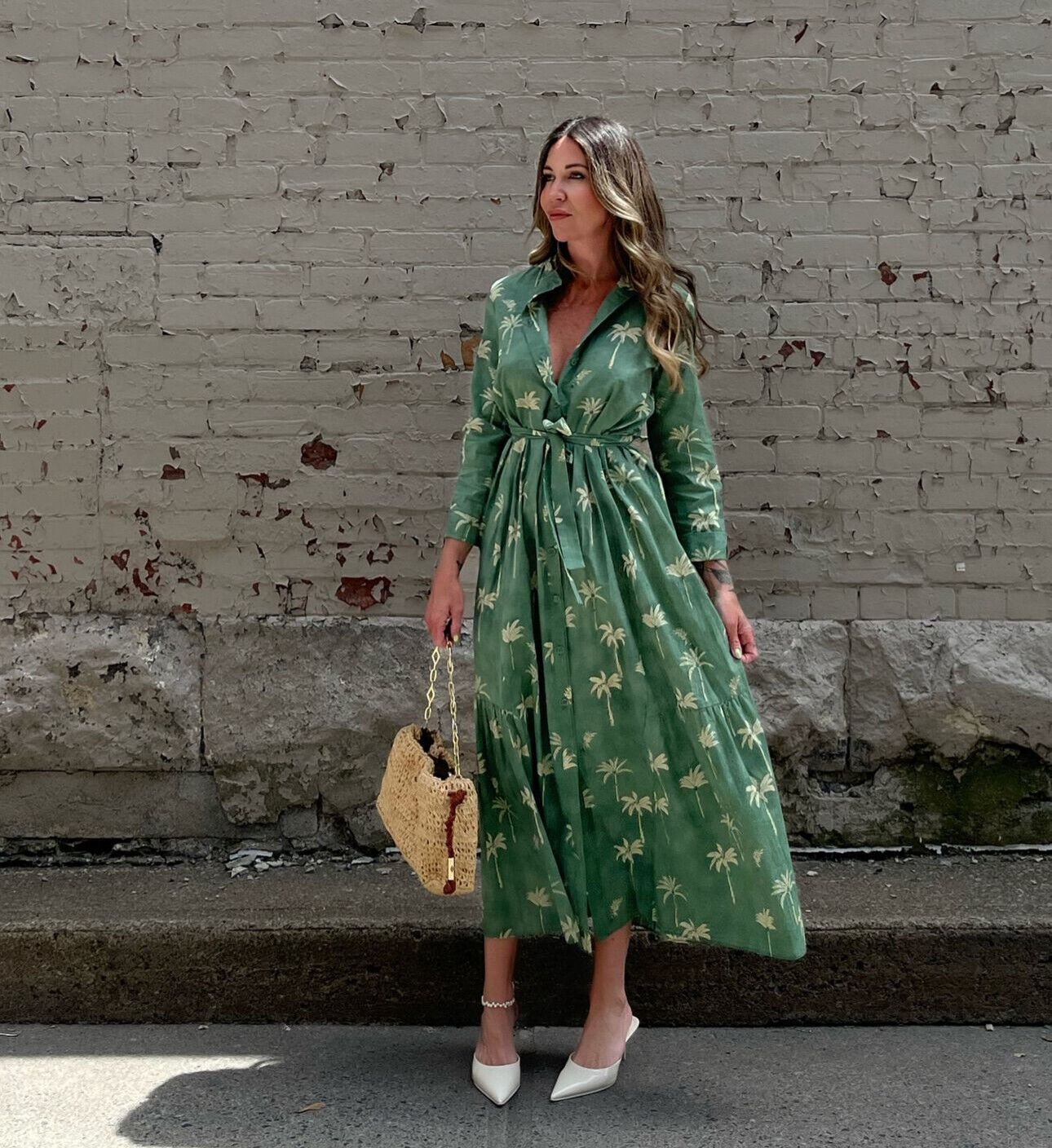 ZARA SZ. M, L, SS24 ZW COTTON MIDI PRINTED SHIRT DRESS GREEN ZARA SZ. M, L, SS24 ZW COTTON MIDI PRINTED SHIRT DRESS GREEN