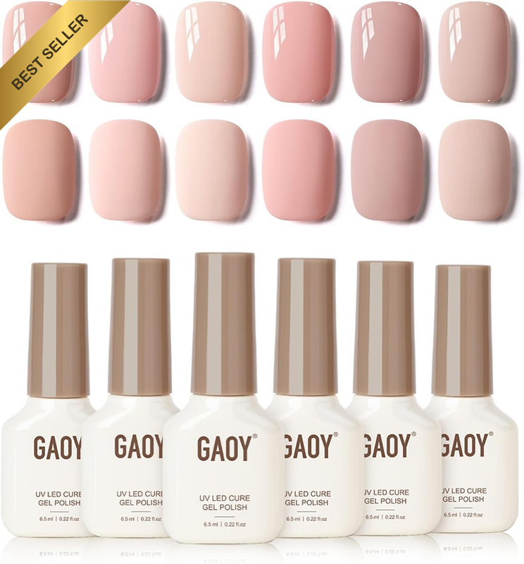 Macaron Nail Gel Polish Set Including Peach Pink Nude Shades, Sweet Minimalist C