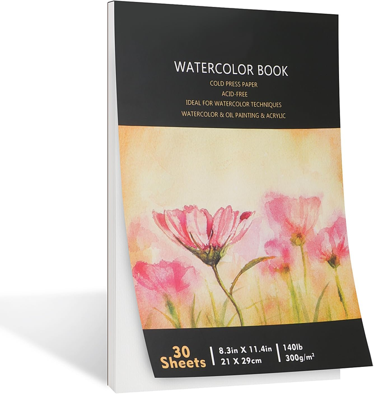 30 Sheet Portable Watercolor Paper Pad A4 for Adults/Kids, 300Gsm/140Lb Cold Pre