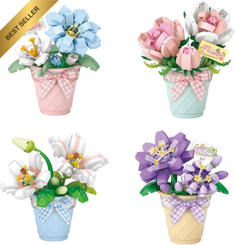 Mini Flower Building Blocks Set – Potted Plant Bouquet DIY Kit for Adults & Teen