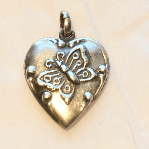 Vintage Sterling Silver Charm Butterfly Puffy Heart