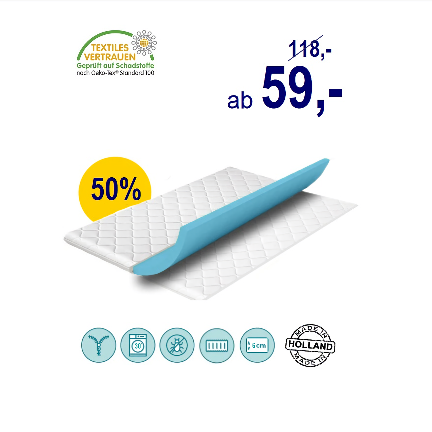 Topper Matratzenauflage  Matratze Komfortschaum Elegant Bezug 70x200 - 180x200cm
