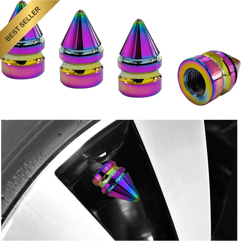 4 PCS Car Tire Valve Caps, Spiked Aluminum Alloy Tire Trim Accessories, Dustproo