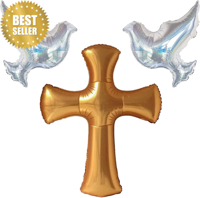 Christmas Cross Balloon Set, 3 Pcs Foil Dove Party Backdrop Decor