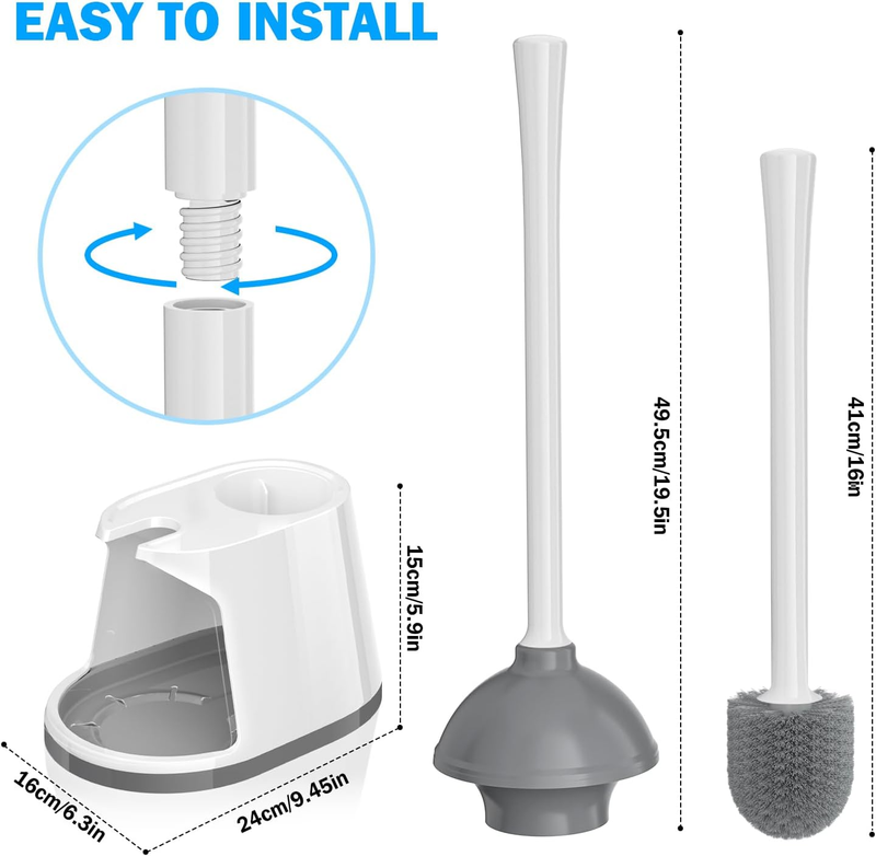 Toilet Plunger and Brush Set, Bowl Brush and Heavy Duty Toilet Brush with Ventil