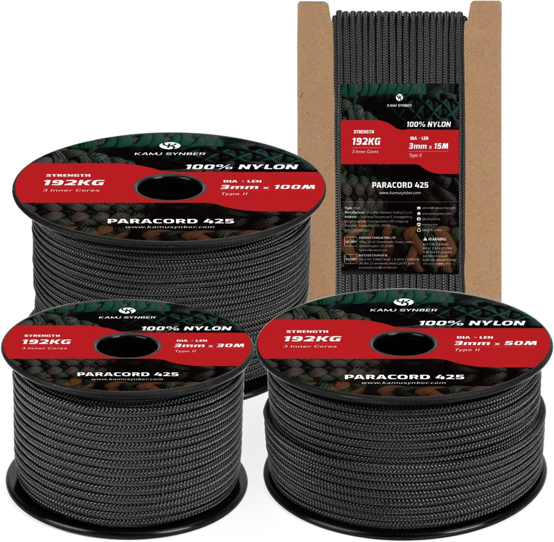 3Mm Paracord 425 15M Nylon Rope 3 Strands Type II Cord