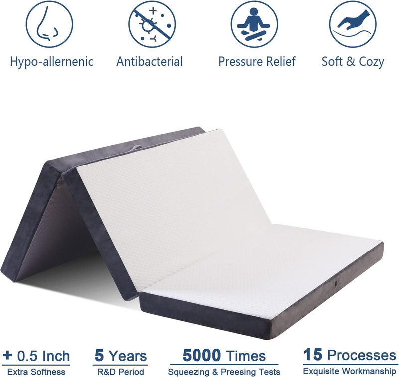 Tri-Folding Mattress - Portable Futon Mattress for Children and Adults, Foldable