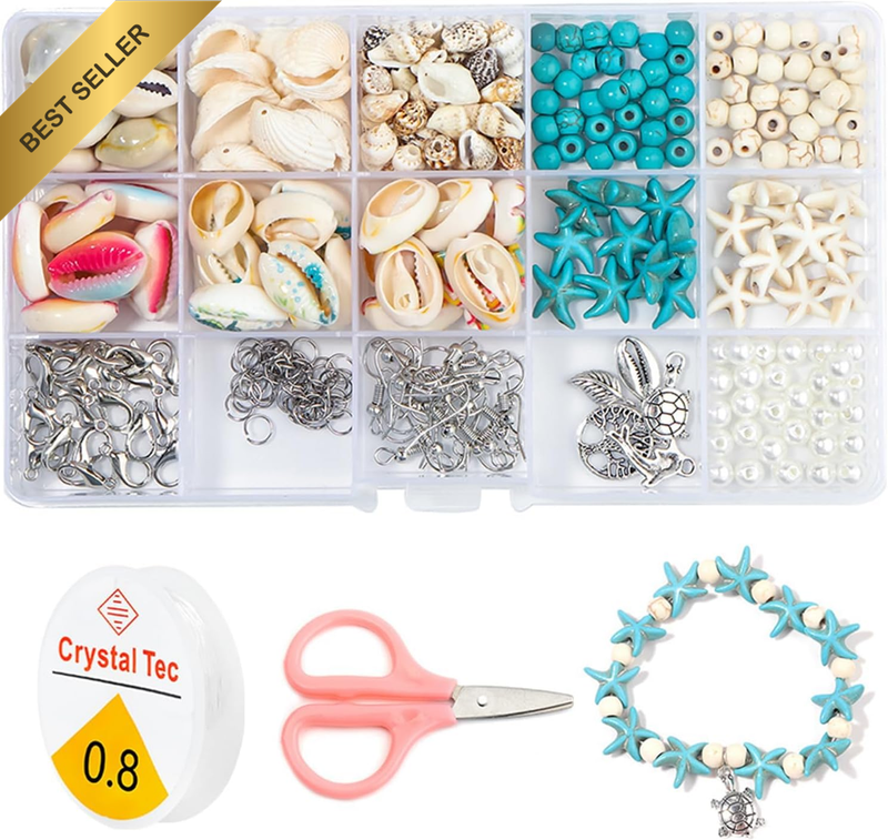 325 Pcs Ocean Jewellery Making Kit,Beach Beads Charms with Turtle Mermaid Dolphi