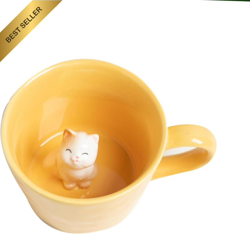 Cat Coffee Cup Hidden Ceramic Animal inside Mug,Cute Cartoon Handmade Figurine M