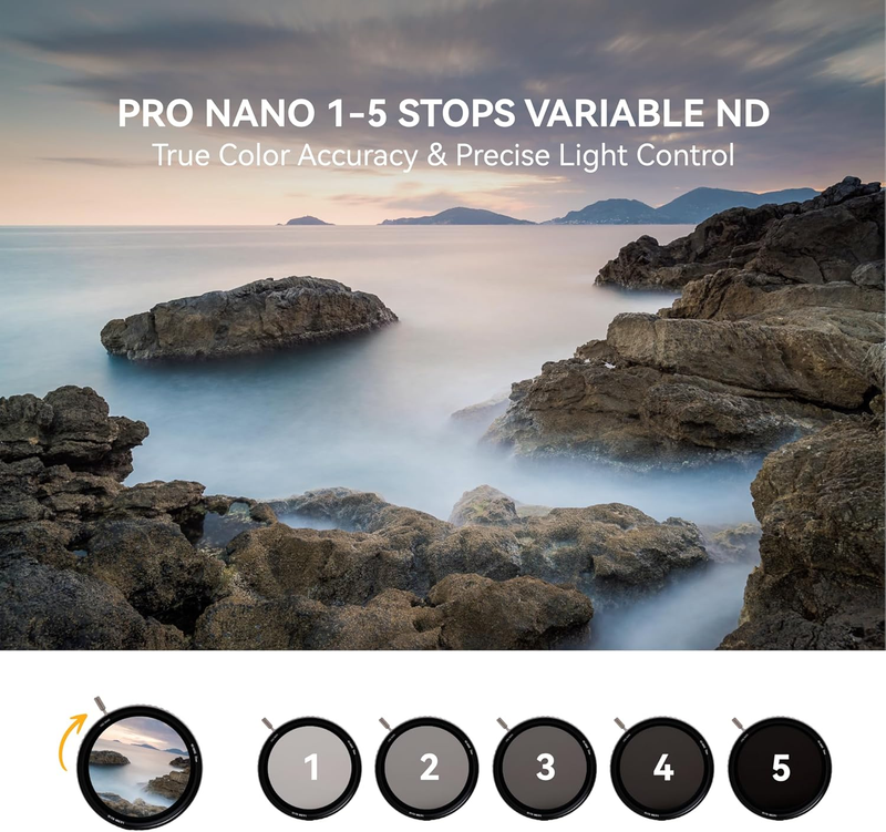 82mm True Color Variable ND Filter VND 1-5 Stops (ND2-ND32) Variable Neutral Den