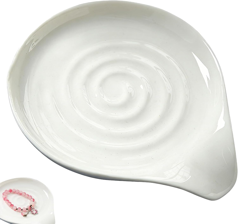 Spoon Rest, Modern Farmhouse Porcelain Spoon Holder Drip Tray, White Multi-Utens