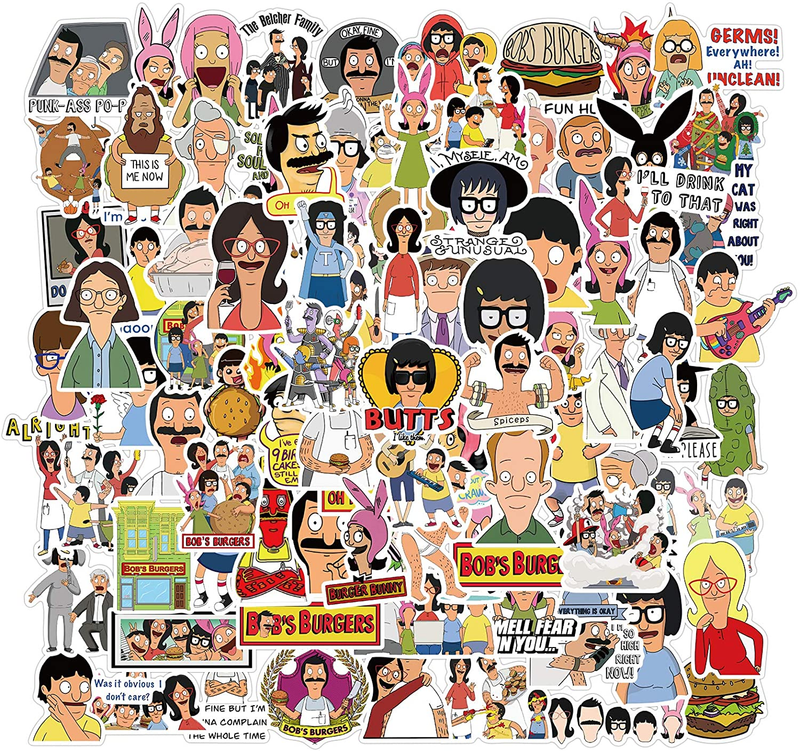 Bob'S Burger Stickers 100Pcs Funny Cartoon Waterproof Sticker for Water Bottles