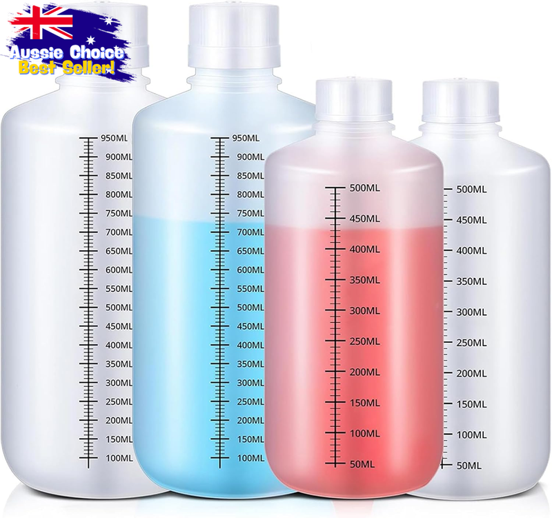 4-Pack Plastic Bottles, Narrow Mouth Lab Containers for Water & Chemicals