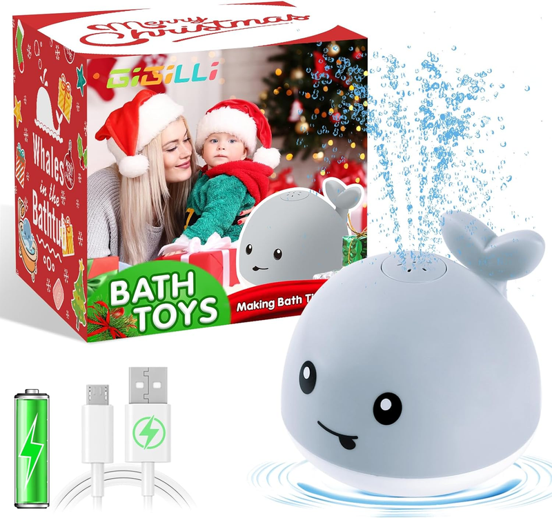 Christmas Baby Bath Toys Gifts, Rechargeable Whale Bath Toy Sprinkler, Light up