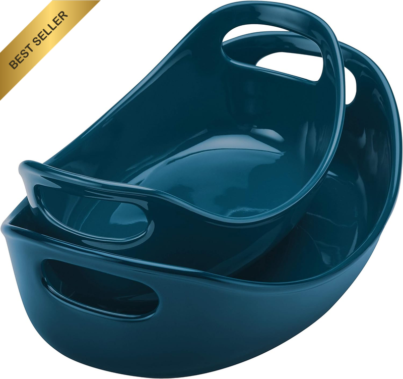 Ceramics Bubble and Brown Oval Baker Set, 2-Piece, Marine Blue