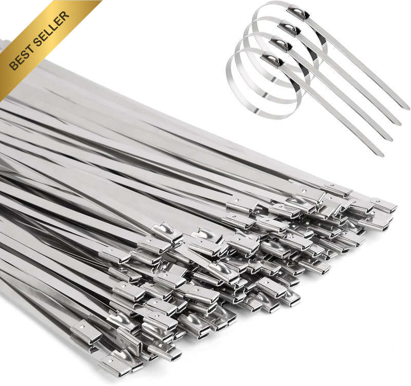 Metal Cable Ties 100 Pack, Zip Ties Stainless Steel, 4.6X200Mm Heavy Duty 220 Lb
