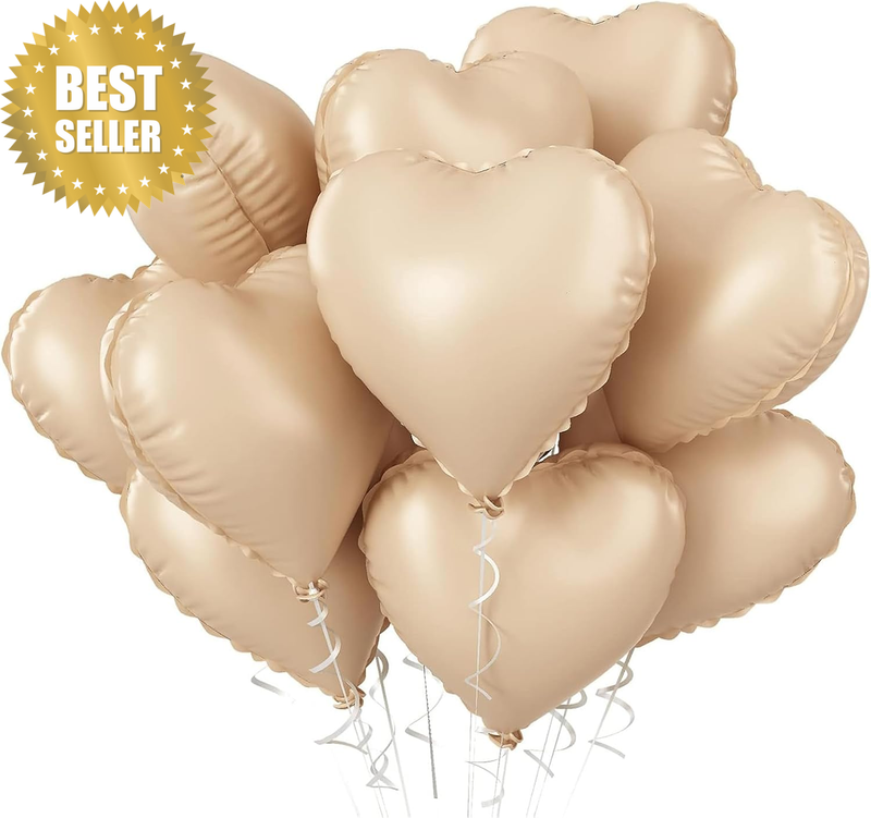 25Pcs Retro Apricot Foil Heart Shaped Balloons 18 Inch Nude Caramel Heart Mylar