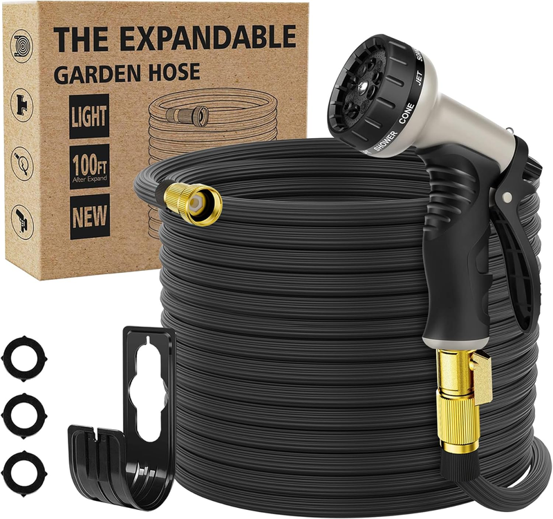 Expandable Garden Hose 100Ft,Water Hoses with 10 Function Nozzle,Outdoor Hose,Re