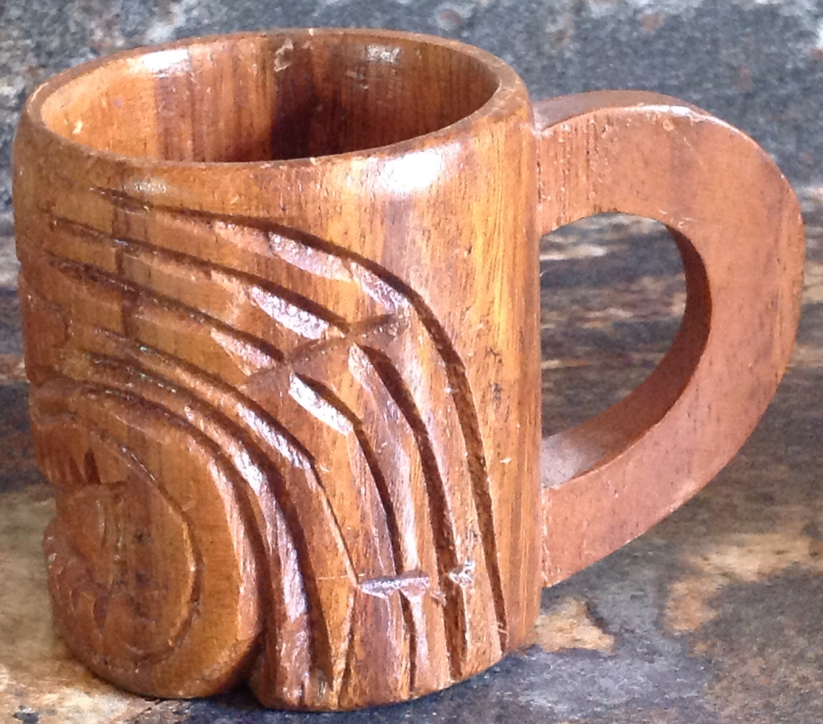 VINTAGE CARVED WOOD SCARY FACE TIKI MUG CUP PHILIPPINES