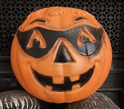 Vintage Masked Bandit Blow Mold Pumpkin Jack-O-Lantern Candy Bucket RARE