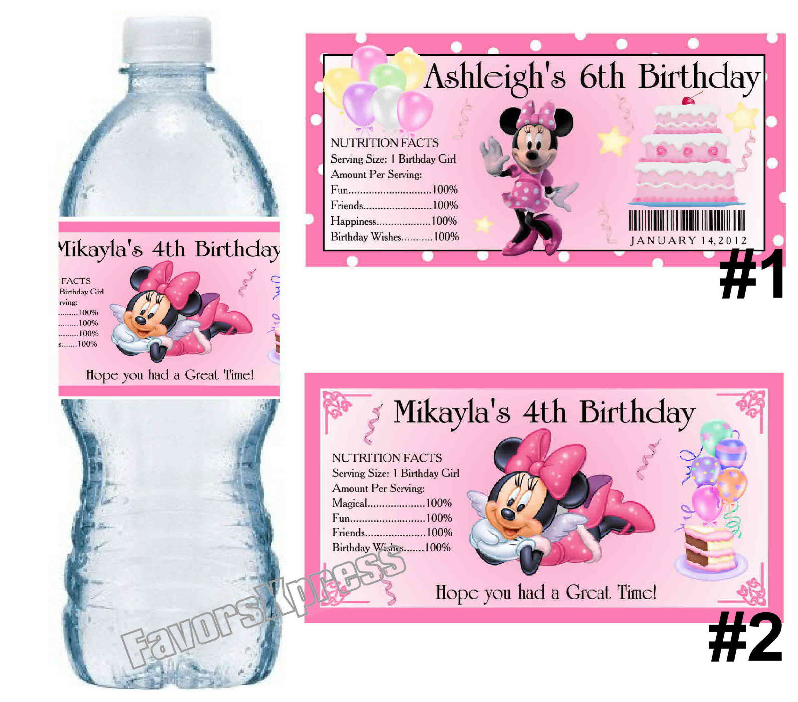 20 MINNIE MOUSE BIRTHDAY PARTY FAVORS WATER BOTTLE LABELS ~ PERSONALIZED | eBay for Free Printable Minnie Mouse Labels