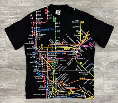 MTA Officially Licensed NYC Subway Line Map Manhattan T Shirt Mens Size Small