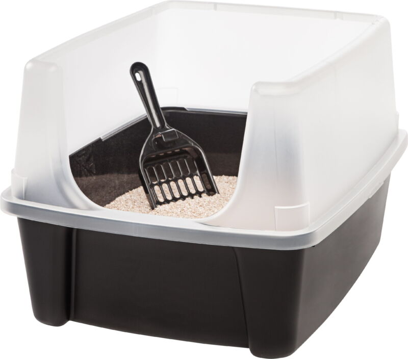 IRIS USA Open-Top Cat Litter Box with Shield and Scoop Black Free Shipping.