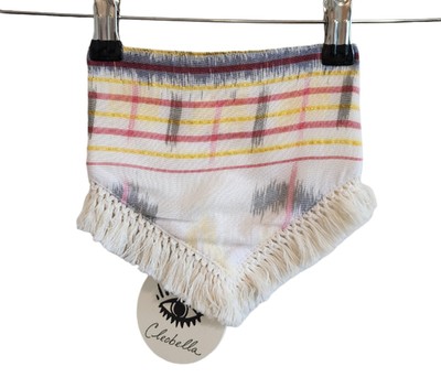 NWT Cleobella Littles Boho Retro Checked Striped Crochet Fringe Baby Newborn Bib