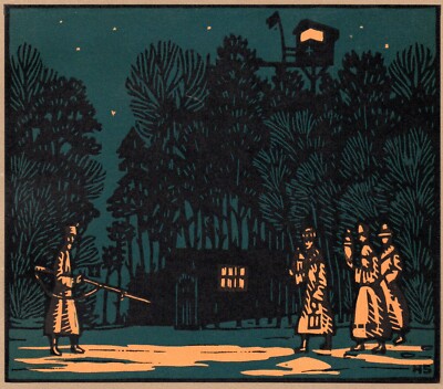 Schmidt: Farblinolschnitt  Weihnachten an der Grenze 1915 
