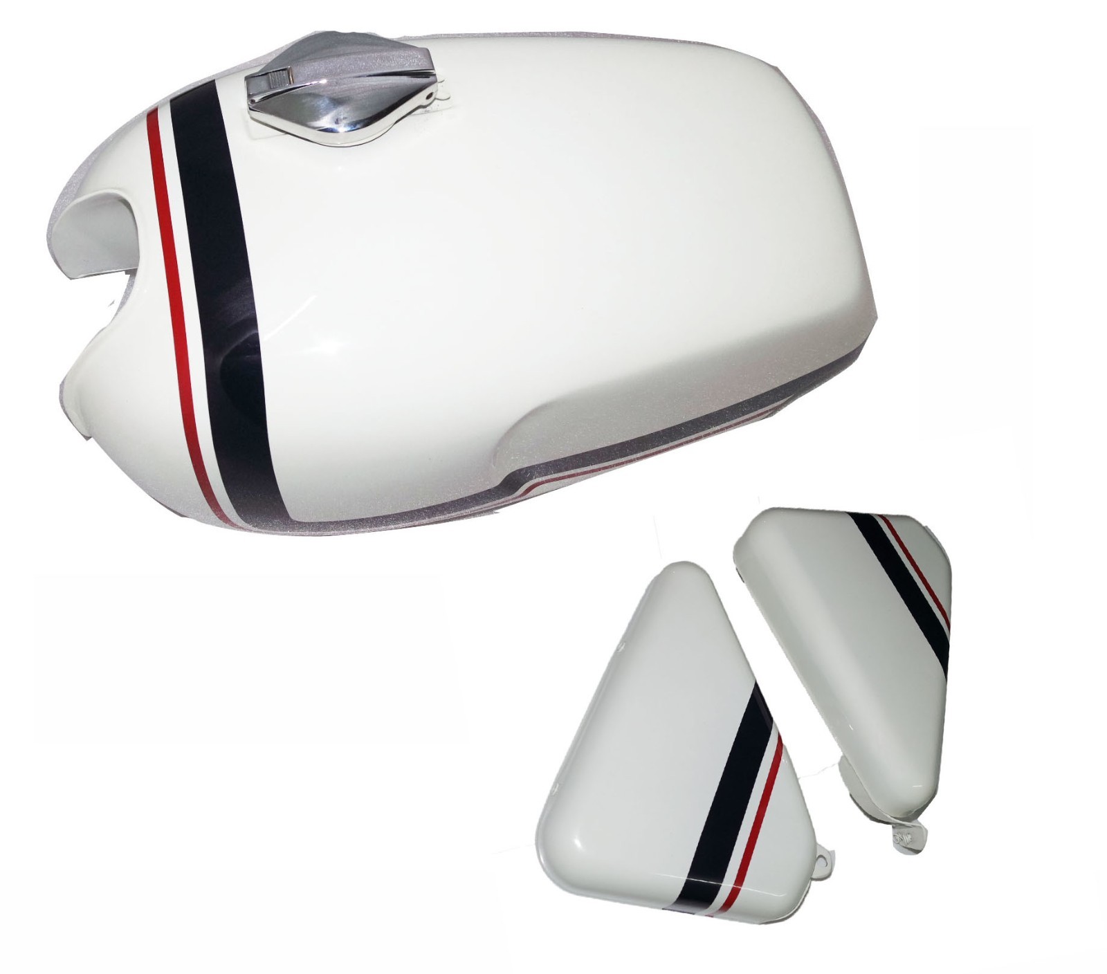 For Norton Commando Roadster Red Stripe Fuel Tank With Cap & Side Panel