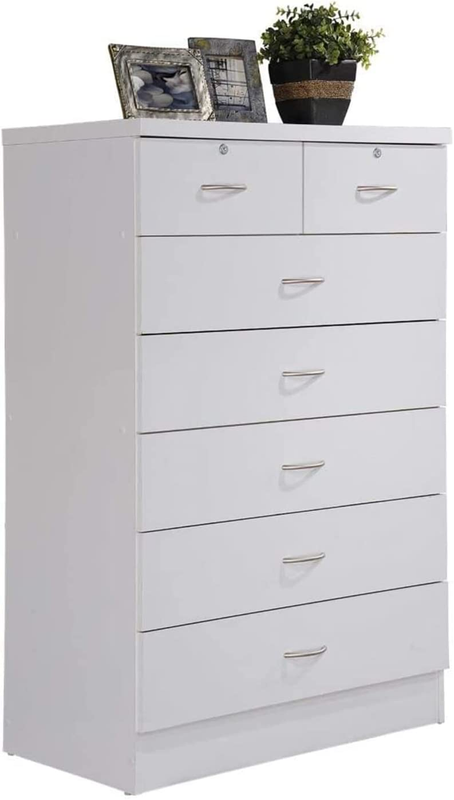 Hodedah 7 Drawer Chest with Locks on 2 Top Drawers in White Storage Organization